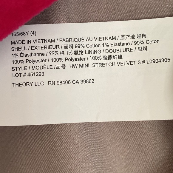 Theory HW Mini Magenta Stretch Velvet - Picture 4 of 5